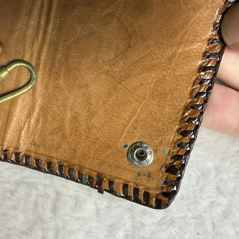 Vintage Tooled Leather Key Holder Snap Closure Man Combat
